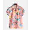 Mode hawaiian skjorta mens rolig stil dinosaur tecknad tryckt kort ärm rosa tröjor män koreanska kläder gratis 210626