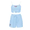 Dames trainingspakken 2021 vrouwen 2 stks kleding set mouwloze vlinder borduurwerk patroon camisole tops elastische taille shorts zomer outfits