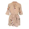 Dames Jumpsuits Rompertjes Dames Zomer Floral Print Elastische Taille Korte Chiffon Bohemian Playsuits Flare Mouw Boot Cut Sexy Lace Up RAPP