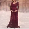 Vêtements enceintes dentelle à manches longues robes de maternité pour séance photo sexy col en V robe de grossesse photographie femmes enceintes Y0924