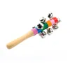 50pcs 18cm Party Favor Rattles Jingle Bells Wooden Stick style Rainbow Hand Shake Sound Bell Baby Educational Toy Children Gift