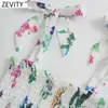 Zevity Women Fashion Floral Print Elastic Pleated Sling Dress Female Bow Tie Strap Vestido Chic Casual Summer Dresses DS8305 210603