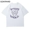 GONTHWID Magliette Camicie Streetwear Ricamo Fuoco Fiamma Cuore Casual Cotone Magliette Uomo Hip Hop Harajuku T-Shirt manica corta Top C0315