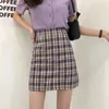 Vintage mujer Retro Plaid falda cintura alta estampado minifalda moda coreana Harajuku Oficina señora fiesta longitud media Sexy faldas 210712