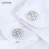 Lepton Prata Color Crusaders CuffLink Aço Inoxidável Aboto Admo redondo para Homens Presente Noivo de Noivo Business Cuff Links Gemelos