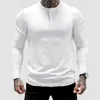 Yemeke Men's Button Collar a maniche lunghe o-collo usura cotone slim slim t-shirt moda palestra esercizio sportivo traspirante 210716