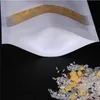 100 adet / grup Mekanlı Çanta Beyaz Kraft Kağıt Torba Stand Up Fermuar Açım Açılabilir Gıda Sınıfı Snack Çerez Paketleme Çantası
