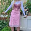 Heyoungirl Floral Print Pink High -талия Midi Midi Юбка Y2K Пэтч -клад