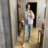 Damjackor Vår Höst Regnbågsfärg Tie Dye Jeans Jacka Unisex Denim Bomber Coat Enkelknäppt Cardigan Crop Tops Streetwear 2021