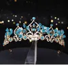 Hårtillbehör Princess Crown Flower Pearl Blue Crystal Bridal Diadem Wedding Tiara Headpiece Hair Jewelry Qylwgp286u