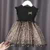 VFOCHI New Girl Princess Dresses Summer Girls Clothes Color Black Star Pattern Lace Kids Dresses for Girl Ball Gown Girl Dresses Q0716