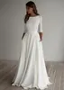 Crepe Modest Wedding Dresses Long Sleeves Pockest Sweep Train Simple Elegant Informal Boho country Bridal Gowns Sleeved