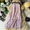 Skirts Floral Print Long Skirt Women Fashion 2021 Summer High Waist A-line Pleated Female Boho Holiday Chiffon