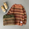 Stripe tröja män vintage tjock grova ull koreanska lösa o-nacke pullover kontrast färg casual vild personlighet topp 210918