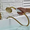 FMHJFISD Crystal Knop Swan Golden Bathtub Kraan Deck Mounted 5 Gaten Wijdverspreide kuip Mengkraan met HandShower Torneira Chuveiro