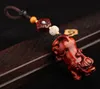 mythical wild animal amulet key rings creative red sandalwood carving pixiu keychain hand woven chainkey pendant