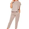 Dorywczo Zestawy Damskie O-Neck Dla Kobiet Letnie Topy i Spodnie Ustaw Panie Kieszonkowe Comfy Loungewear Outfits T200603