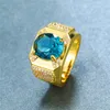 Anneaux de mariage Magnifique Femelle Mâle Cristal Vert Pierre Bague De Luxe 18KT Or Jaune Grand Engagement Ovale Pour Hommes Femmes9596958