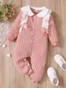 Baby Flounce Sleeve Ruffle Trim Bow Kabel Textured Jumpsuit Zij