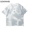 GONTHWID Embroidery Puzzle Tie Dye Short Sleeve Tees Men Streetwear Hip Hop Casual Harajuku Cotton Loose Fashion T-Shirts Tops 210716