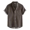 Mäns Casual T Shirts 2022 Män Striped Shirt Brand Stand Collar Streetwear Short Sleeve Knapp Bomull Linen Camisa Hombre Leisure Fashion Tops