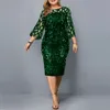 Vestido de festa plus size senhoras midi lantejoulas malha manga longa renda elegante bodycon XL-4XL 5xl vestidos de noite mulher summer310k