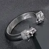 Mode Vater Geschenke 12mm 65mm innen 60g Gewicht Edelstahl Guss Wolf Manschette Armreif mit bestem Lederarmband Armreif Manschette offen