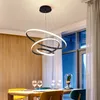 Nowoczesna lampa wiszącego LED do salonu kuchnia kuchnia czarno -biały pierścień wiszący żyrandol