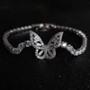 Llegada mariposa Vintage 3mm circón 20cm color plata en la mano pulsera brazalete para mujer señora joyería S7059