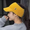 Woman Girl Mink Hair Visor Cap Bee Knitted Autumn Winter Hat Solid Color Elastic Cycling Running Golf Empty Top Cap 2111225848607