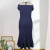 5XL 4XL Bodycon Party Dresses for Women Plus Size Navy Blue Off Shoulde Ruffles Oregelbundet Beaded Mermaid Födelsedag Promobe 210527