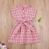 FOCUSNORM 1-6Y Summer Kids Girls Lovely Dress Plaid Stampato A-line Lunghezza al ginocchio Bow Belt Dress Q0716