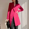 Kantoor Lady Nigched Blazer Runway Mode Vrouwen Double Breasted Solid Pink Blazers Jas Outerwaer Suits Jassen Vrouwelijke 210608