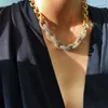 Popular fashion designer luxury sparkling exaggerated big chain rhinestone diamond choker statement necklace woman girls punk style 88 R2
