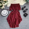 Woherb Summer Casual Chiffon Off Shoulder Bandage Dress Women 2021 Sexy Asymmetrical Ruffle Dresses Vestidos De Festa 210303