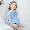 Crianças Smocked Romper Bebé Handmade Smocking Roupas Infantil Bordado Jumpsuit Criança Boutique Vestuário 210615