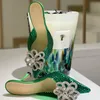 슬리퍼 럭셔리 디자이너 슬리퍼 투명 PVC 꽃 크리스탈 장식 샌들 최고 품질의 여성 대형 크기 신발 6.5cm 발 뒤꿈치 슬리퍼