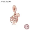 Anomokay Sterling 925 Silver Mix Style Rose Gold Heart Tree Flower Pendant Fit Pandora Armband S925 Charm för DIY Smycken Q0531