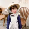 Frühling Koreanischen Stil Baby Mädchen Kleid Blau Lange Puff + Weiß Spitze Überrock Kinder Kleidung E689 210610