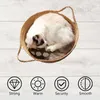 Pet Bed for Cats Supplies Hand Woven Rattan Soft Round Basket Nest Breathable Mat Sleeping Cool 210713