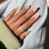 Falsos unhas de imprensa francesa em dicas falsas de amêndoa média capa completa acrílico para mulheres e meninas24pcs