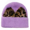 Beanie/Skull Caps 094B Casual Simple Knitted Hat Fashion Curl Edge Leopard Print Ear Knit Knitting Autumn Winter For Female Women