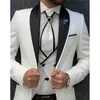 White Slim fit Wedding Tuxedo for Groomsmen 3 piece Men Suits with Black Pants Man Fashion Set Jacket Waistcoat Boyfriend Suit X0909