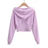 DEAT Loose Fit Short Solid Navel Sweatshirt Hoodies Long Sleeve Women Big Size Fashion Female Autumn 13T451 201203