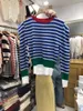 Koreanische gestreifte Farbblock-Strickpullover Pullover Herbst Winter Langarm O-Ausschnitt Tops Lässige Mode Damen Pullover 211007