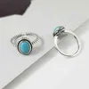 Real Pure 925 Sterling Silver Rings For Women With Turquoise Stone Vintage Opening Type Leaf Oval Shape Turkish Jewelry 211217