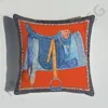 Cojín de serie naranja con estampado de flores y caballos, almohada cuadrada para decoración de silla de hogar y sofá, HT1127494763
