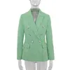 Mode Slim pied-de-poule vert Blazers femmes élégant cranté printemps vestes femmes bureau dame Double boutonnage costumes dames X0721