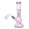 Pink Bongs Thick Glass Beaker Bong Glass oil burner Pipe 10.5Inchs Tall Recycler Dab Rigs Water Bongs With 45 degree quartz banger nail 1PCS