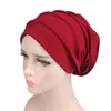 2021 nouveau élastique coton Turban chapeau couleur unie femmes chaud hiver foulard Bonnet intérieur Hijabs casquette musulman Hijab Femme enveloppement tête